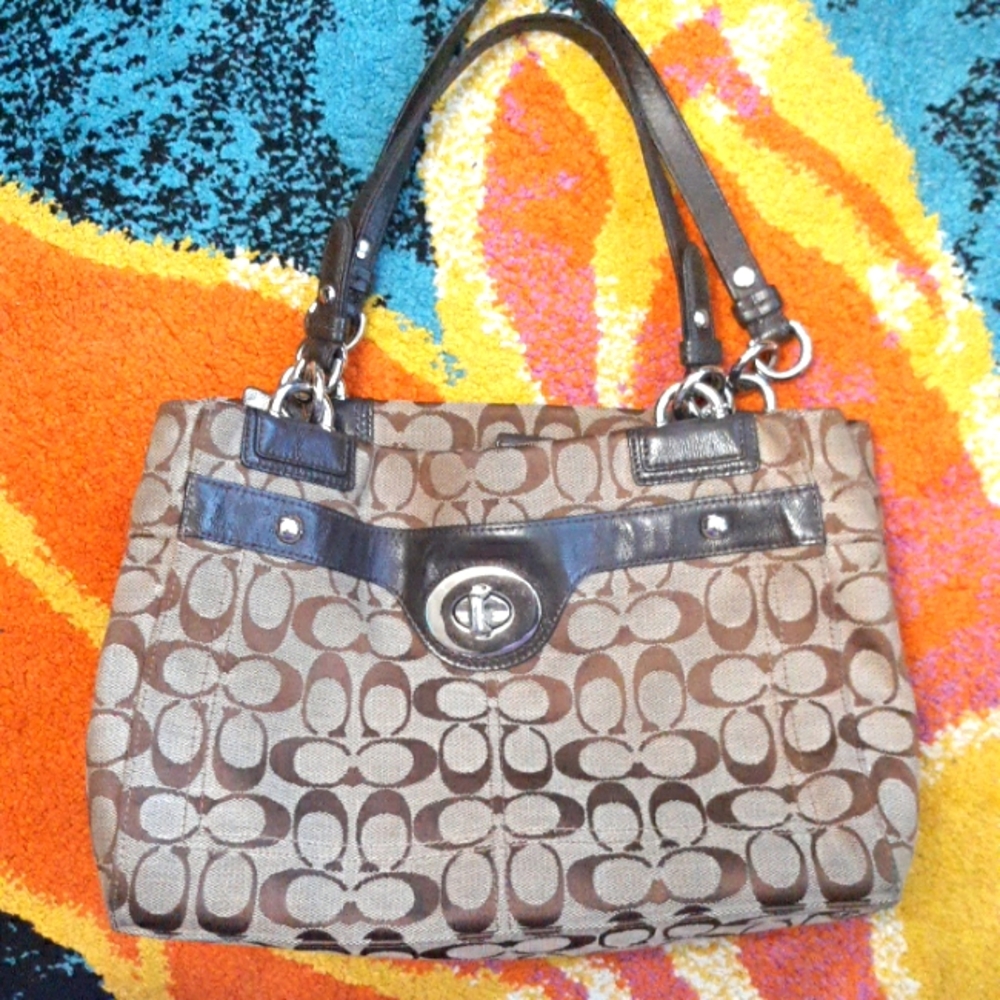 COACH 16540 PENELOPE SIGNATURE CARRYALL SHOULDER BAG 3 SECTION BROWN LEATHER